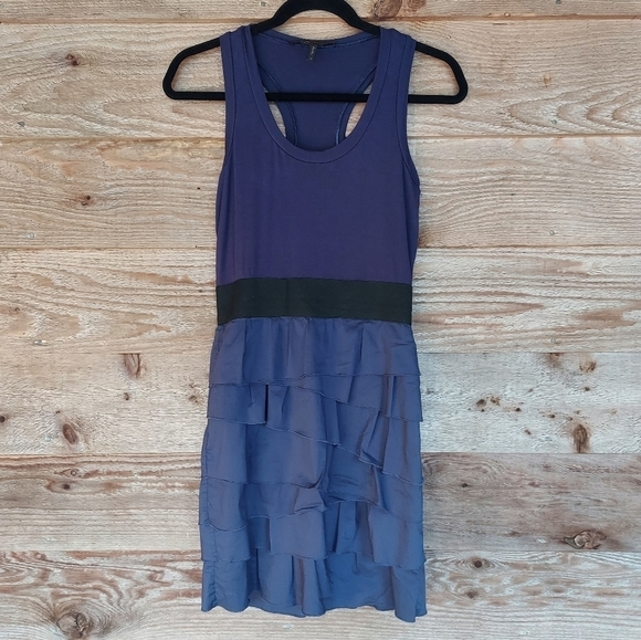 BCBG Indigo Racerback Dress Elastic Waist Ruffles - Picture 1 of 5